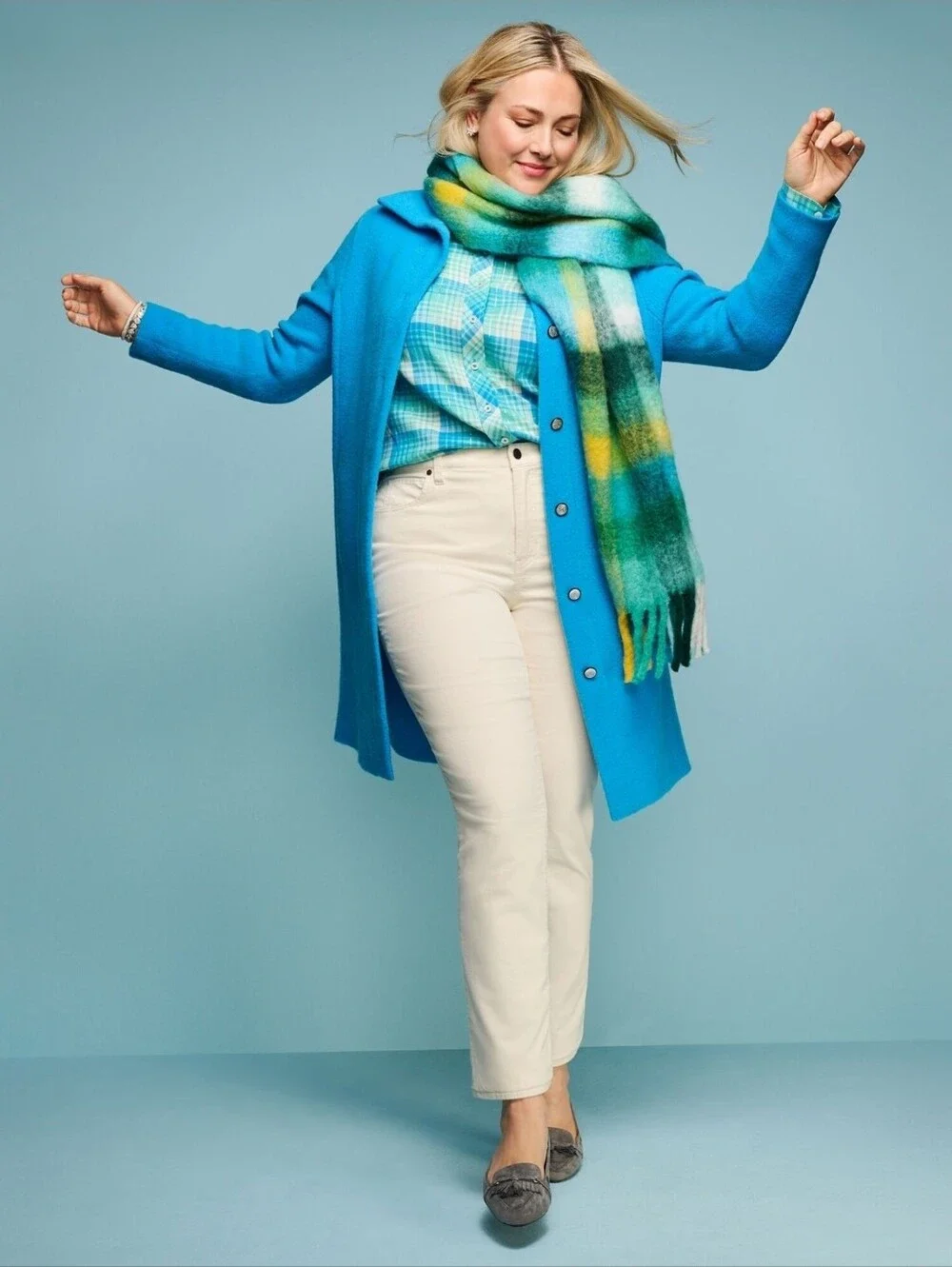 Talbots Coatigan Womens Petite Small Blue Cardigan Long Knit Button Stand Collar